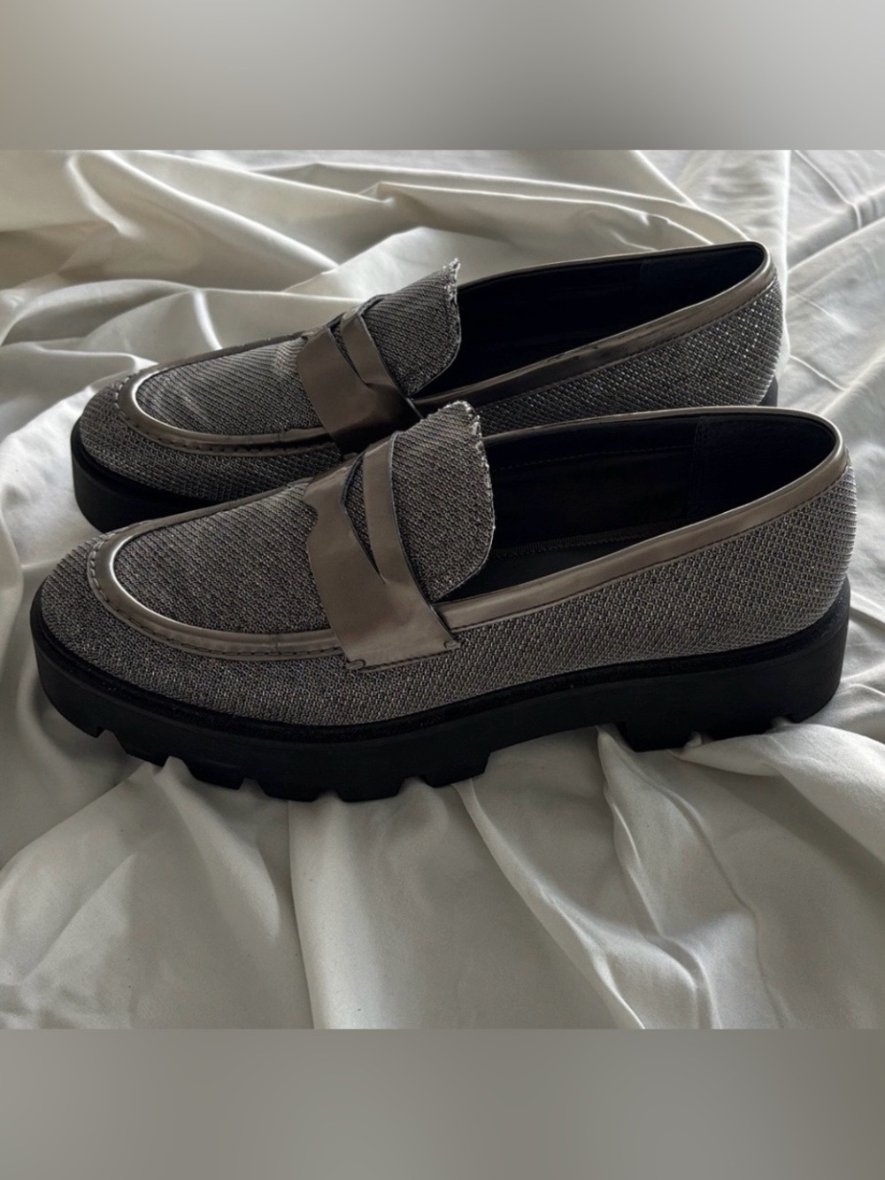 Franco Sarto Metallic Mesh Silver Loafers - Picture 10 of 10